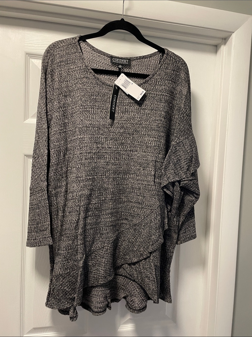 Context Gray Knit V-Neck Layered Hem Top